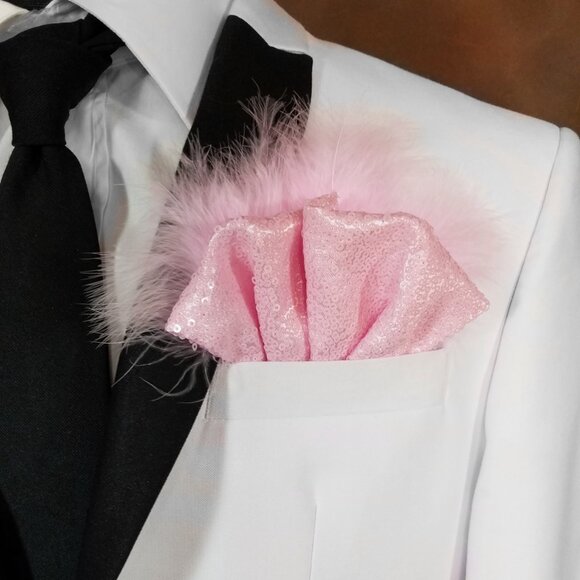 NEW Pink Sequin Ruffle & Feather Pocket Square Insert - Picture 4 of 9